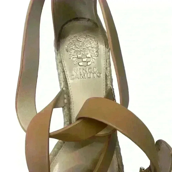 Vince Camuto Mesteria Espadrille Wedge Sandal Size 8.5 Tan Leather Strap Casual - Picture 11 of 14
